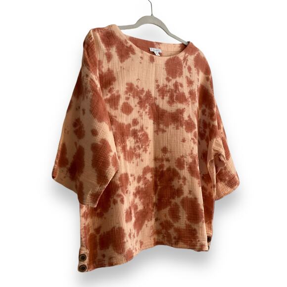 Womens Pure Jill Rust Peach Tie Dye Waffle Cotton Oversize Boho Top Size Small T - Picture 3 of 15